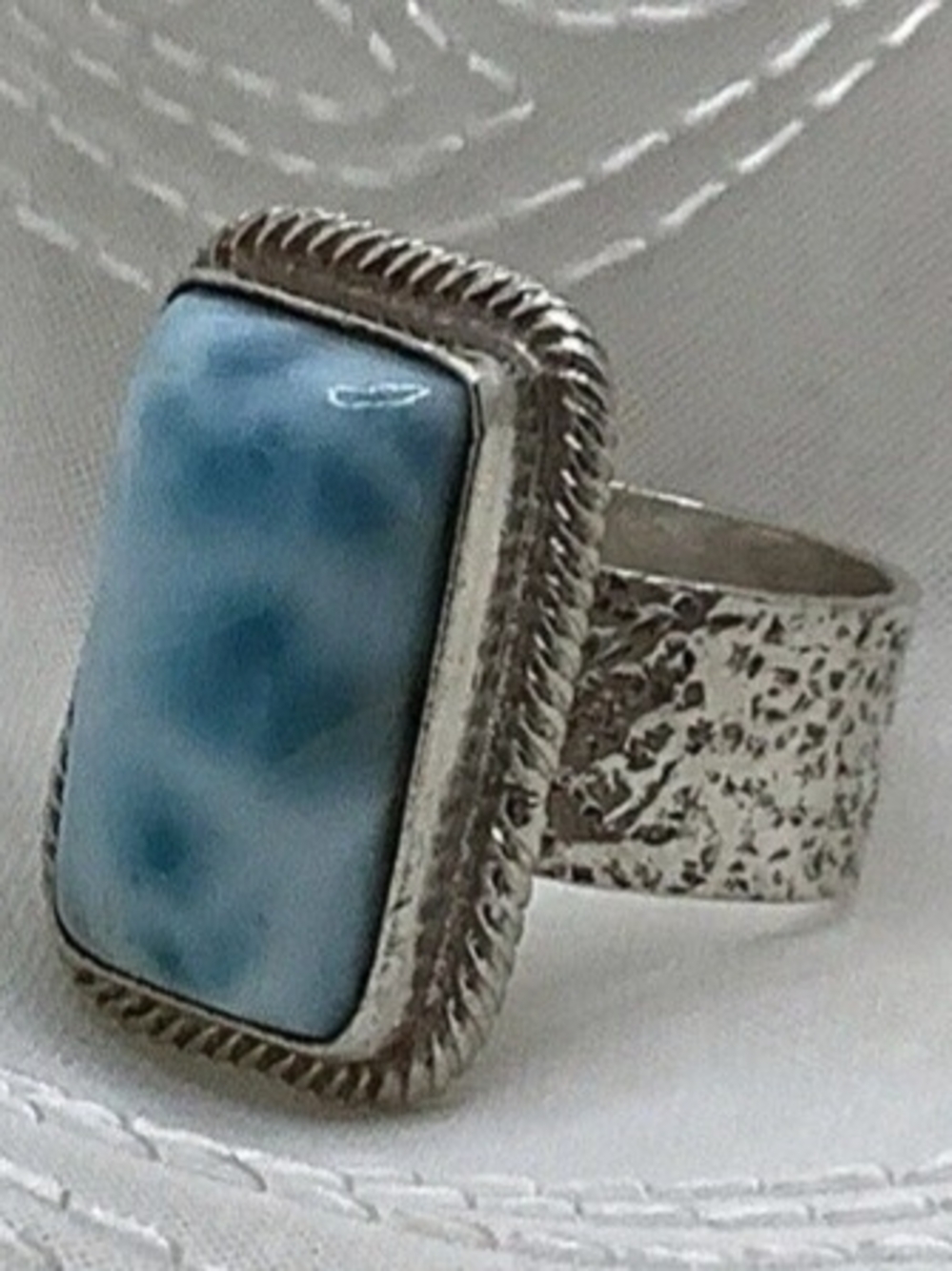 Dominican 925 Silver Larimar Rectangle Statement Ring - Turtleback Size 6.75